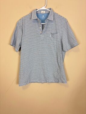 johnnie-O Blue and White Striped Short-Sleeve Polo Men’s Medium